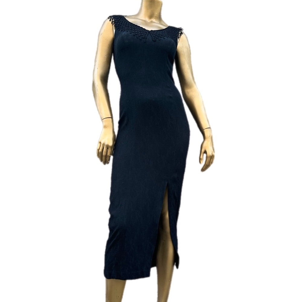 Y2K Vintage YEREZ Black sleeveless Midi Dress with Lace collar size S, rayon